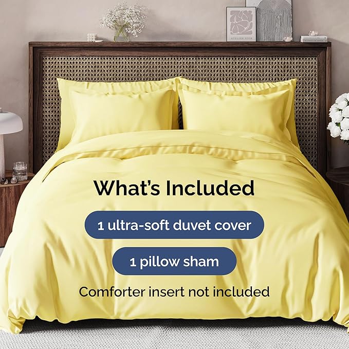 Duvet Cover Twin/Twin XL Size Set - Extra Soft Duvet Cover 68 x 90 with 1 Pillow Sham - Hotel Luxury, Easy Care and Fade Free with Zipper Closures & Ties - Comfy, Cozy Breathable Bedding Set (Yellow)