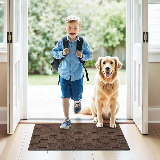 GRANNY SAYS Front Door Mat Outside Entrance, Indoor Door Mats for Entryway, Welcome Matt Indoor Non-Slip, Entry Rug Front Porch Rug Low Profile Resist Dirt, 36"x24", Dark Brown Check