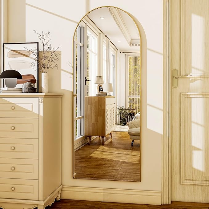 HARRITPURE Arched Full Length Mirror - 64"x21" Floor Standing Mirrors Hanging Mounted Aluminum Frame Full Body Mirror Home Decor for Living Room Bedroom Cloakroom, Gold