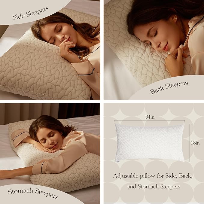 Luneast Memory Foam Pillows for Sleeping Adjustable Breathable Bed Pillow for Side, Back, and Stomach Sleepers Washable Pillow Cover Dream Cloud King Size 18X34 in