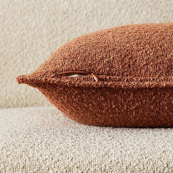 JUSPURBET Rust Decorative Pillow Covers 22x22 Set of 2 Throw Pillow Covers for Couch Sofa Bed Cozy Boucle Textured Cushion Covers Cases with Hidden Zipper for Living Room Home Decor