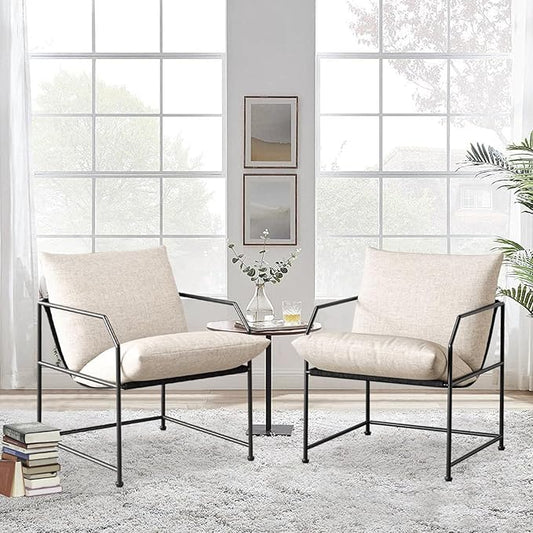 Accent Chair Living Room Chairs Accent Chairs Set of 2 Comfy Reading Chair for Bedroom Upholstered Lounge Chair Mid Century Modern Arm Chair Side Sofa Chair Armchair Waiting Room Chairs(Cream, 2)