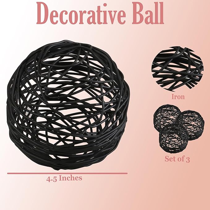 CLEENTABLE Decorative Metal Ball Set of 3 - Handcrafted Home Decor Metal Orb, Matte Black Powder Coated, Modern Home Décor Accents for Living Room, Coffee Table, Shelf, Centerpiece, Gift Idea