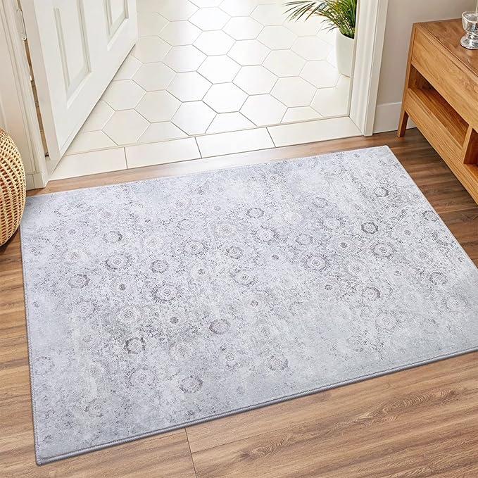 Vanmoos 2x3 Washable Area Rug – Soft, Non-Slip Entrance Rug, Durable Indoor Door mat, Floor Carpet for High-Traffic Areas, Entryway, Kitchen, and Bedside, Nordic Serenity/Grey