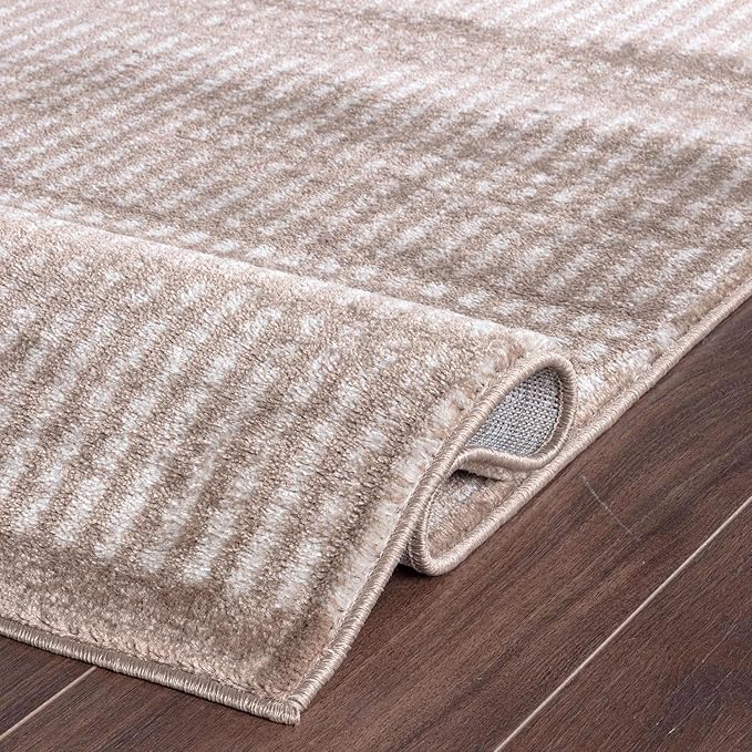 Rugshop Contemporary Stripe Lines High Traffic Living Room,Bedroom,Kitchen, Home Office High Traffic Living Room,Bedroom,Kitchen, Home Office Area Rug 5' x 7' Beige