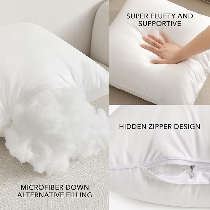 Oubonun 26x26 Outdoor Pillow Inserts (Pack of 2) - Square Waterproof Throw Pillow - Decorative Throw Pillows Insert for Couch Sofa Bed Patio Furniture - White Pillows