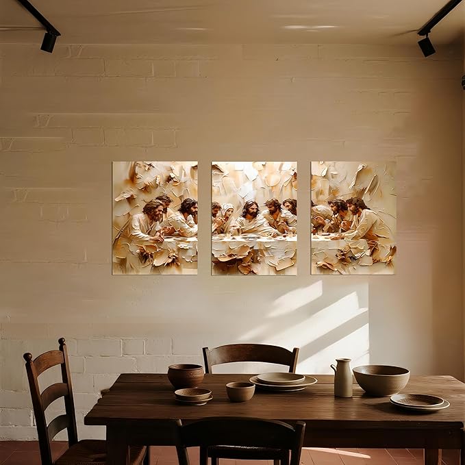 Jesus Last Supper Wall Art Poster Set of 3, Christian Wall Decor, Jesus Canvas Prints Painting Posters Religious Bible Artwork Home Decor Pictures for Living Room Dining Room 12x16 inch Unframed