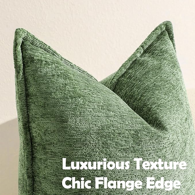 DEZENE Pack of 2 Forest Green Christmas Decorative Throw Pillow Covers 12x20 Cozy Soft Chenille Accent Vintage Rectangular Lumbar Couch Pillow Covers for Home Decor Bed Sofa Living Room