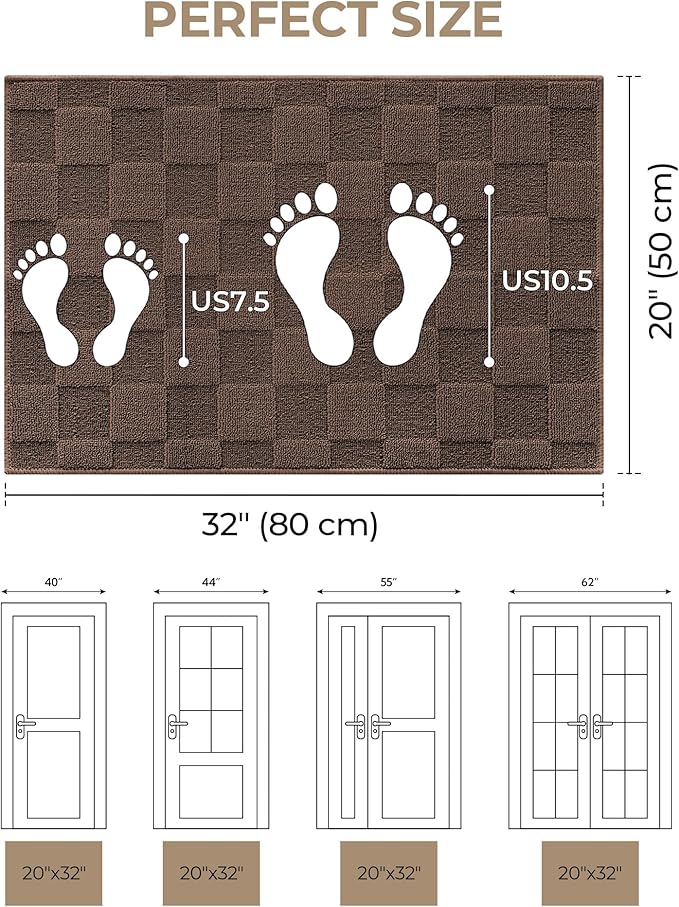 GRANNY SAYS Front Door Mat Outside Entrance, Indoor Door Mats for Entryway, Welcome Matt Indoor Non-Slip, Entry Rug Front Porch Rug Low Profile Resist Dirt, 32"x20", Dark Brown Check