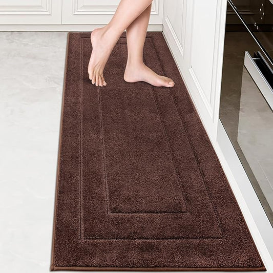 PURRUGS Machine Washable Kitchen Runner Rug 24" x 70", Non-Slip/Skid Hallway Runner Rug, Super Absorbent Soft Area Rug for Kitchen, Hallway & Laundry, Rolled Packaging, Brown