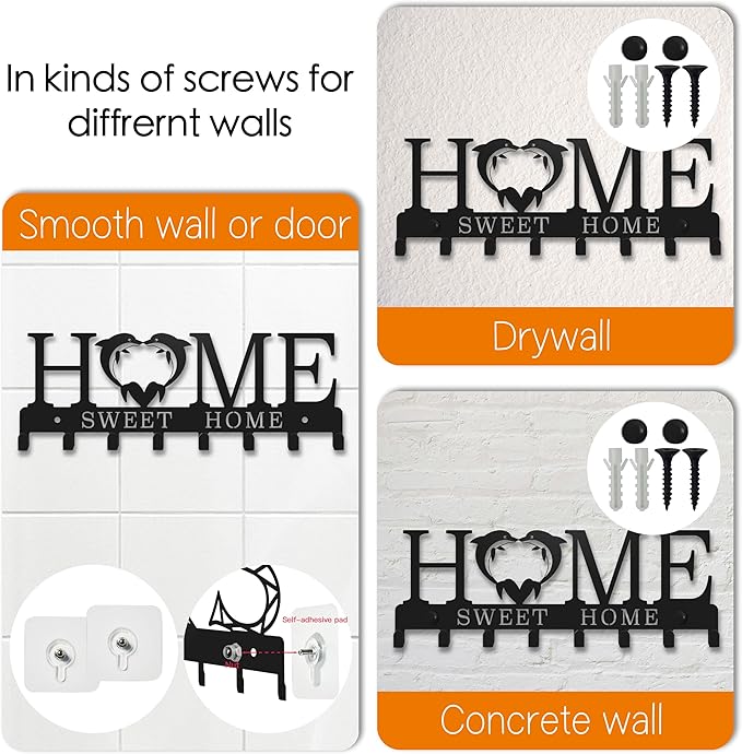Keys Holder for Wall, Sweet Home Keys Rack, Wall Mounted Hooks, Metal Decor for Christmas Halloween Entryway Kitchen Hallway Garage Office