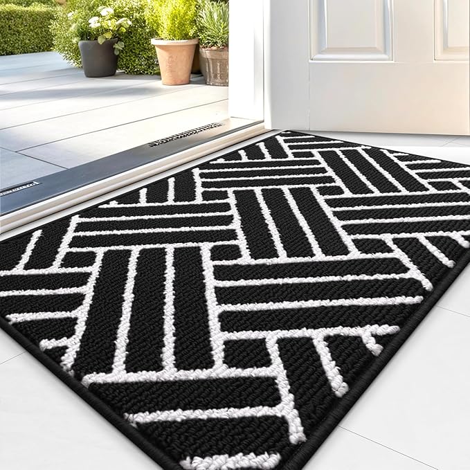 OLANLY Indoor Door Mat, 32x20 Inch, Dirt Resistant and Absorbent, Non-Slip Rubber Backing Floor Mats, Easy Clean Low-Profile Doormat for Entryway, Front Door, and Inside Entrance, Deep Black