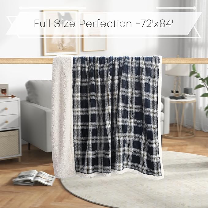 Electric Heated Blanket Full Size 72"x84" - Microplush & Sherpa Fabric Dual-Sided, 9 Heat Settings & 1-10 Hours Auto Off , Cozy Warming Throw for Home, Office, or Bed, Machine Washable, Geometric Grid