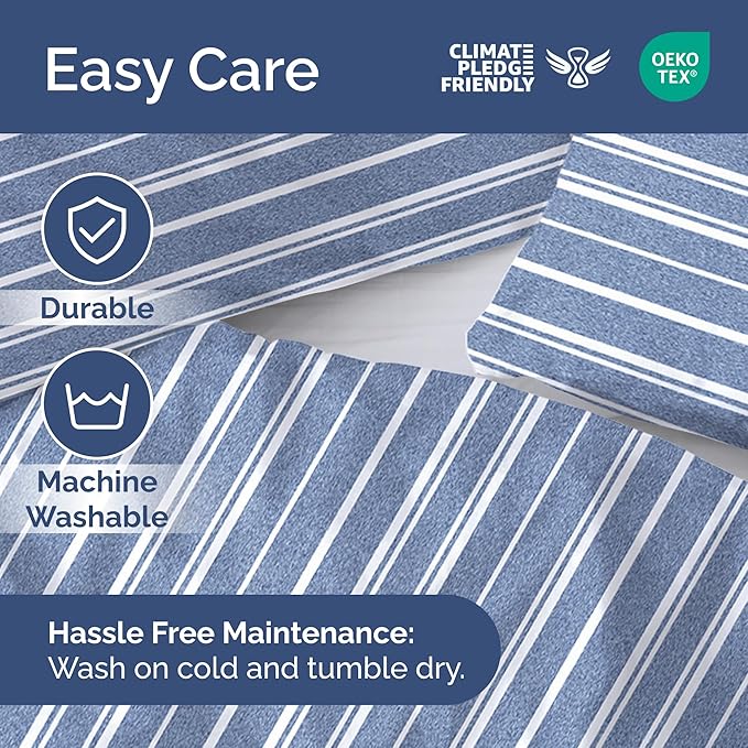Duvet Cover Twin/Twin XL Size Set - Extra Soft Duvet Cover 68 x 90 with 1 Pillow Sham - Hotel Luxury, Easy Care and Fade Free w/ Zipper Closures & Ties - Comfy, Breathable Bedding Set (Blue Stripes 3)