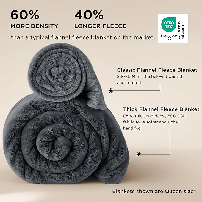 Bedsur Fleece Blankets Queen Size for Bed - GentleSoft Warm, Cozy, Soft & Thick Blanket for Winter, Heavy 500Gsm Anti-Static Design, Ideal for Couch & Sofa, Grey, 90x90 Inch
