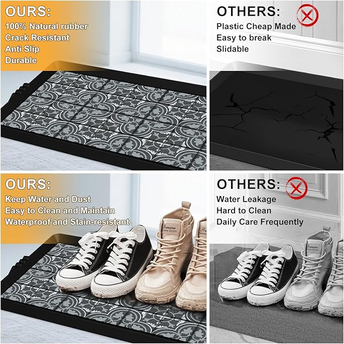 BEHERO Boot Tray Shoe Mat Decorative Patterned, Rubber Boot Matt Tray Indoor and Outdoor Use, 16" x27.5" Shoe Cleaning Mat Non-Slip, Shoe Storage Waterproof with Artistic Prints for Entryway(Gray)