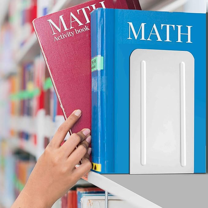 Acrimet Steel Metal Bookends for Shelves, Heavy Duty, for Large Books, 6 7/8" Tall X 4" Wide X 4 1/2" Deep, White Colored, 1 Pair