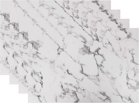 Marble Faux Leather PU Placemats, Set of 4, Washable, Stain Resistant for Dining Room Kitchen Table Decor