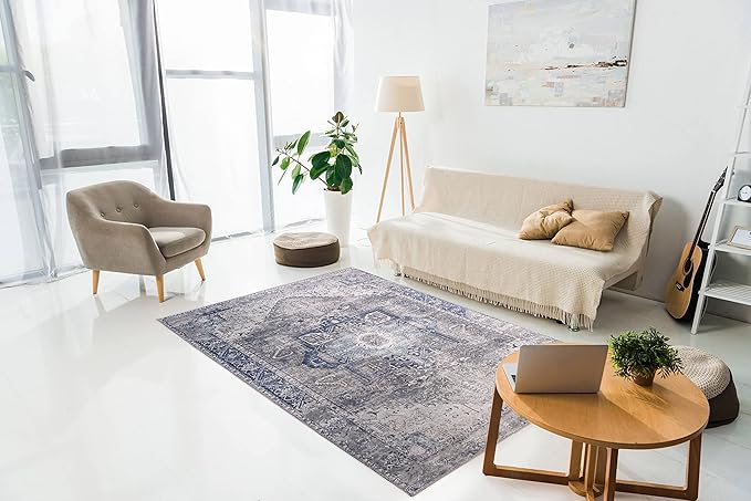 RugOver Machine Washable Area Rug, Pet-Friendly and Non-Slip Indoor Carpet for Kitchen, Bathroom, Living Room, Home Floor Decoration(Seal/Space, 5'1" x 7'5")