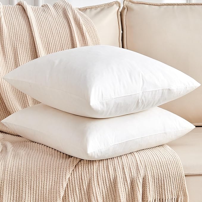 KUSNUG Organic Feather Down Throw Pillow Inserts (26x26 Inch, Set of 2) - 100% Cotton Shell, Filling of Feathers & Memory Foam, Euro Square Decorative Pillow Form Core for Couch, Sofa, and Bed