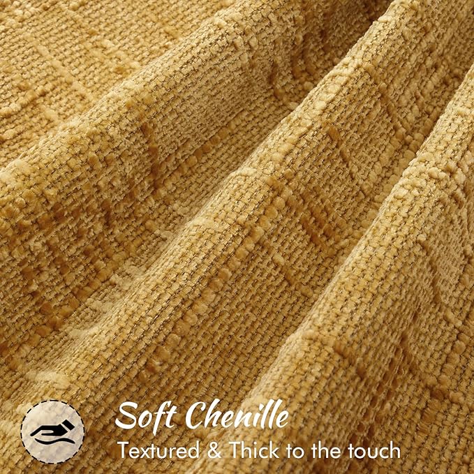 decorUhome Chenille Throw Pillow Covers 18x18 Set of 2, Thick Textured Slubby Neutral Decorative Pillow Covers with Elegant Design for Couch, Sofa, Living Room, Mustard Yellow
