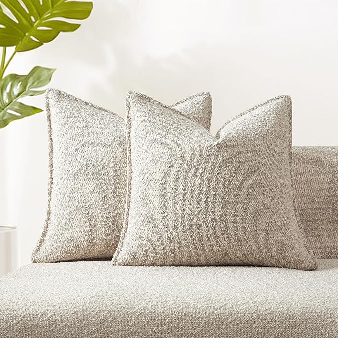 JUSPURBET 26x26 Pillow Covers Set of 2 Decorative Throw Pillow Covers Case for Couch Sofa Bed Soft Boucle Textured Cushion Covers with Hidden Zipper for Home Decor Living Room,Beige