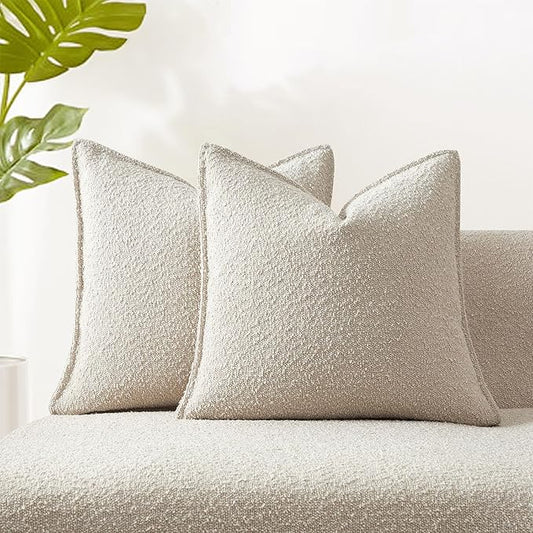 JUSPURBET Pillow Covers Set of 2 Decorative Throw Pillow Covers Case for Couch Sofa Bed Soft Boucle Textured Cushion Covers with Hidden Zipper for Home Decor Living Room 16x16,Beige