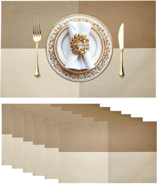 Placemats Set of 6 Vinyl Washable Placemats, 18"x12" Wipeable Heat-Resistant Non-Slip Easy Clean Table Mats Ideal for Dining Table Table Runner and Outdoor (6, Coffee Square)