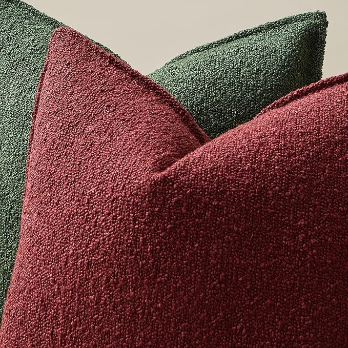 JUSPURBET 22x22 Throw Pillow Covers Set of 2 Decorative Pillow Covers for Couch Sofa Bed Cozy Boucle Textured Cushion Covers Cases with Invisible Zipper for Living Room Home Decor,Burgundy