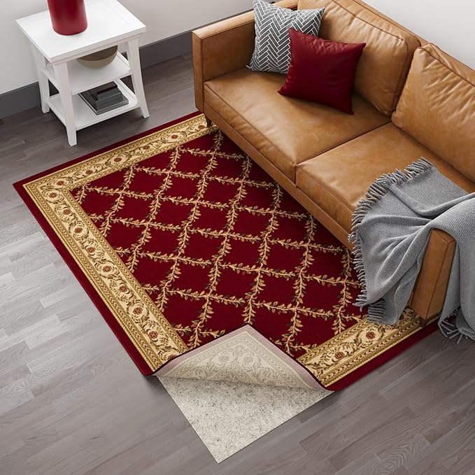 Ottomanson 2'7" x 10' Non-Slip Rug Pad Gripper 1/12 Inch Ultra Thin Dual Surface Felt + Rubber Gripper - Safe for All Floors, Cream