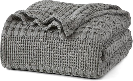 PHF 100% Cotton Waffle Weave Blanket King Size for Bed, Soft Lightweight & Breathable, All-Season Comfort, 300 GSM Luxury Aesthetic Blanket for Home Decor, 108"x90", Dark Grey
