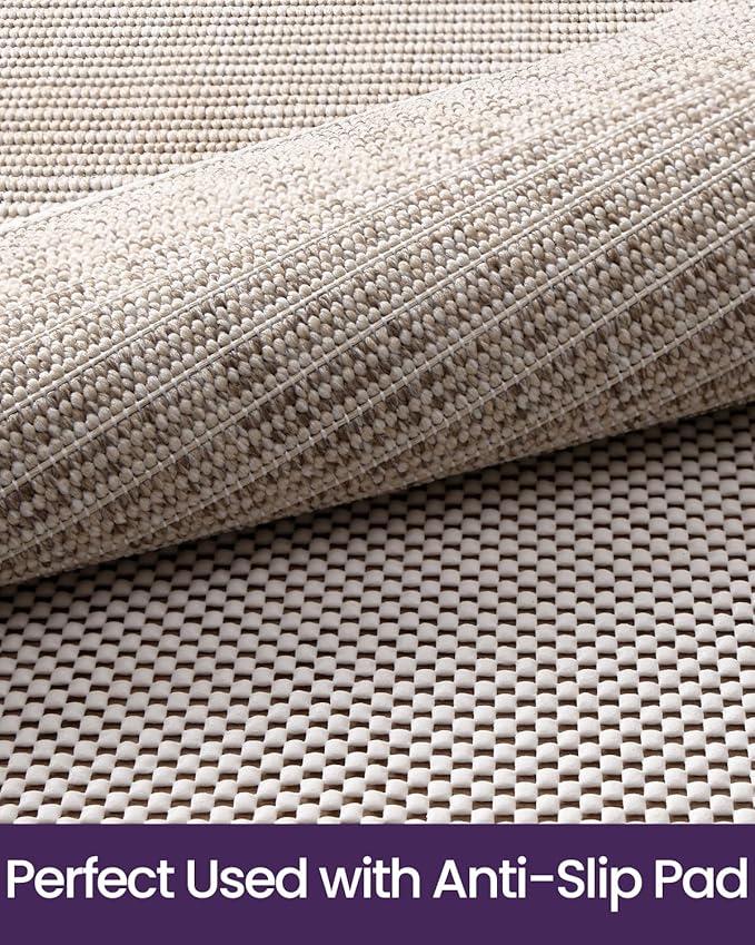 DEXI Hallway Runner Rug 3.3x6.7, Woven Braided Farmhouse Runner Carpet Indoor, Absorbent Thin Long Entryway Runners for Kitchen, Laundry Room, Patio Entrance, Light Beige-Gray