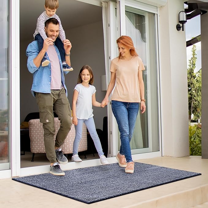 GRANNY SAYS Front Door Mat Outside Entrance, Door Mats for Entryway, Welcome Matt Non-Slip, Large Front Porch Mat Low Profile Resist Dirt, 48"x32", Blue Beige