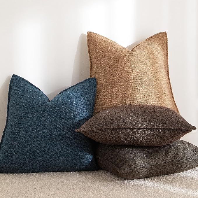 JUSPURBET Brown Decorative Pillow Covers 16x24 Set of 2 Throw Pillow Covers for Couch Sofa Bed Cozy Boucle Textured Lumbar Cushion Covers Cases with Hidden Zipper for Living Room Home Decor