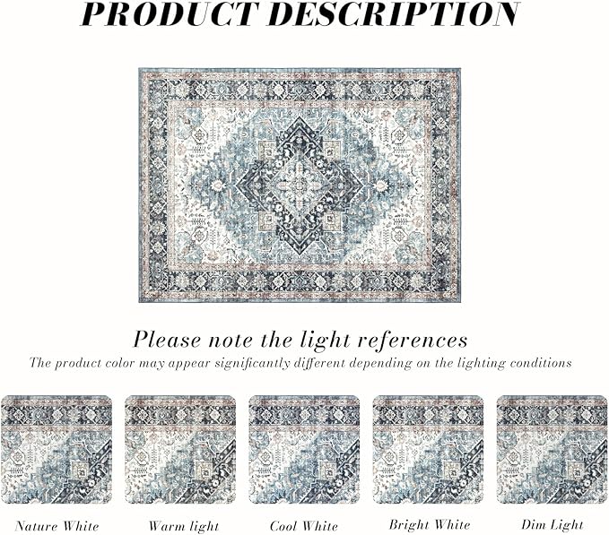Domitapis Runner Rug 2×6, Vintage Boho Rug,Ultra-Soft Low Pile, Washable, Non Slip,Stain Resistant Printed Carpet for Hallway Kitchen Living Room Bedrooms Playroom Office, Blue/Navy