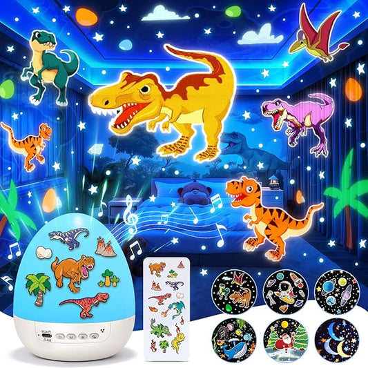 Dinosaur Toys for Kids 3-5 | 15 Sleeping Sounds+12HD Films+7 Colors+360°Rotating | Easter Dinosaur Egg Light Dinosaurs Primal Hatch Boy Toys for Boys Star Projector Sound Machine Egg Light for Nursery