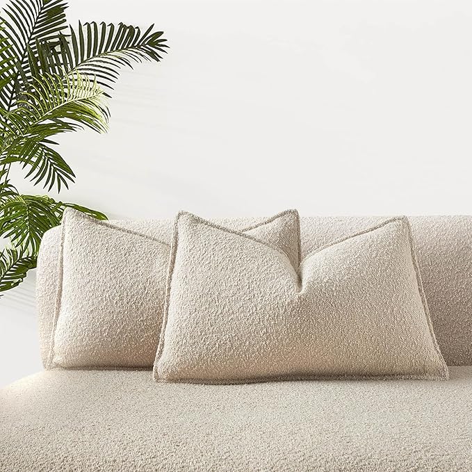 JUSPURBET 12x20 Pillow Covers Set of 2 Decorative Throw Pillow Covers Case for Couch Sofa Bed Soft Boucle Textured Lumbar Cushion Covers with Hidden Zipper for Home Decor Living Room,Beige
