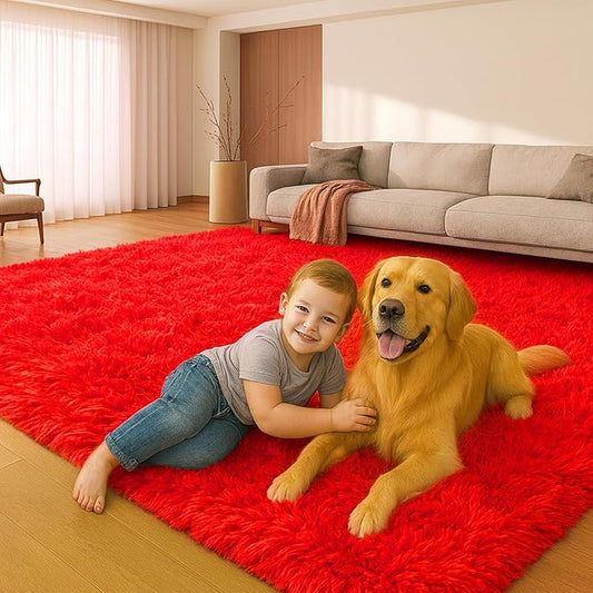 Mtandyx 6x9 Rugs for Living Room, Rugs for Bedroom, Plush Fluffy Carpet, Non-Slip Upgrade Red Rug, Suitable for Kids Dorm Home Decor Aesthetics.