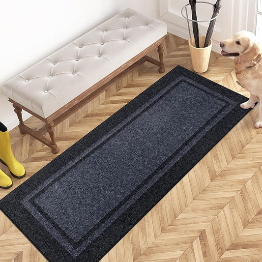 PURRUGS Dirt Trapping Door Mat 24" x 60", Non-Slip Machine Washable Entryway Rug, Entrance Mat, Indoor Front Door Mat, Super Absorbent Entry Rug for Muddy Shoes & Paws, Bluish Grey & Charcoal