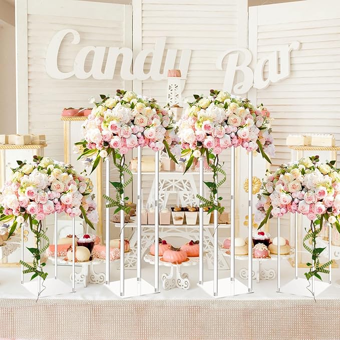 Geetery 8 Pieces Tall Acrylic Vase Wedding Centerpieces Clear Flower Stand Column Geometric Floral Vase Elegant Display Holder for Birthday Party Wedding Table Decorations (20 Inch)