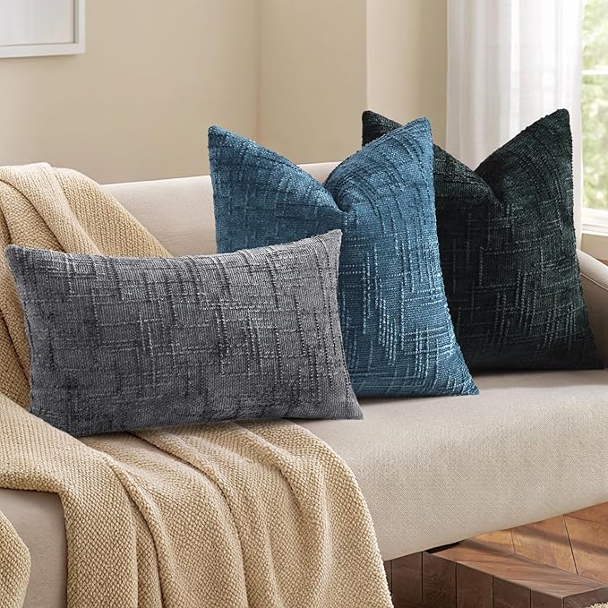 decorUhome Spring Black Chenille Euro Sham Throw Pillow Covers 22x22 Set of 2 Textured Slubby Couch Pillow Covers Farmhouse Accent Modern Neutral Decorative Pillow Cases for Bed Sofa Living Room