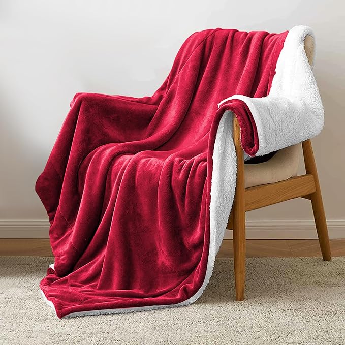MOONLIGHT20015 Sherpa Throw Blanket - (Burgundy, 50X60 Inches) Soft and Warm Blankets for Winter Thick, Fluffy and Plush Blanket for Bed, Sofa, Camping and Travel