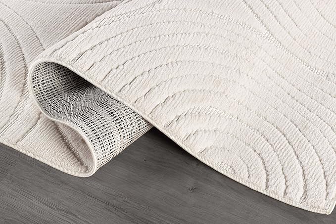 Beverly Rug Micro Loop Area Rug Light Gray 5x7 Geometric Modern Luxury Circular Durable Soft Indoor Rugs for Living Dining Room Office Stain Resistant Non Shedding Casual Indoor Carpet 5 x 7