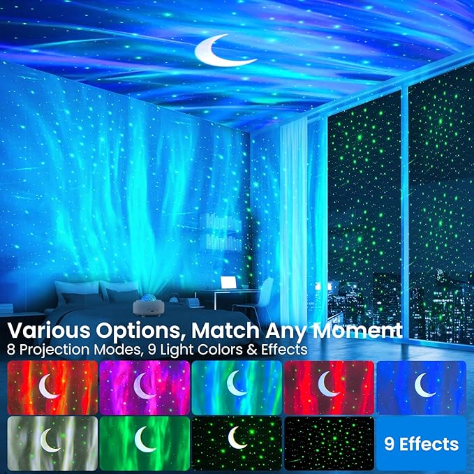 Star Projector with Bluetooth Speaker, 1800mAh Battery Operated Night Light Galaxy Projector, Northern Lights Aurora Projector with Moon, Mood Ambient Lighting for Bedroom Kids Girls Adults