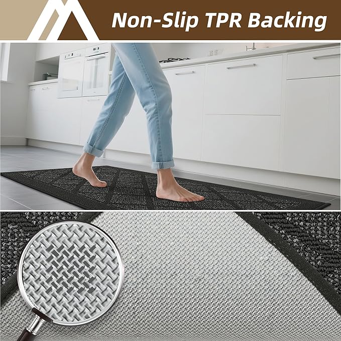COSY HOMEER Kitchen Rug Non Slip Washable, 24"x60" Absorbent Kitchen Mats for Floor, Runner Rugs for Kitchen Floor, 100% Polypropylene Kitchen Sink Rug (Dark Grey)