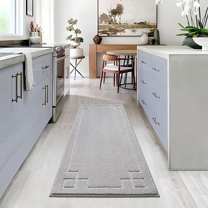 BEQHAUSE Kitchen Rugs Non-Slip Washable Rug Sets of 2, Machine Washable Kitchen Mats Absorbent Soft Kitchen Runner Rugs for Floor,Sink,Hallway,Laundry,24”x36”+24”x60”, Grey