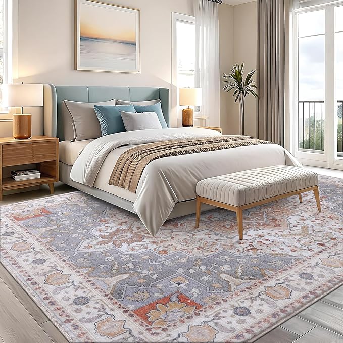 Vanmoos 4x6 Area Rug - Machine Washable, Non-Slip Soft Carpet for Living Room, Bedroom, Office, Dining Room - Durable Accent Rug for Farmhouse & High-Traffic Areas, Artistic Flair/Beige