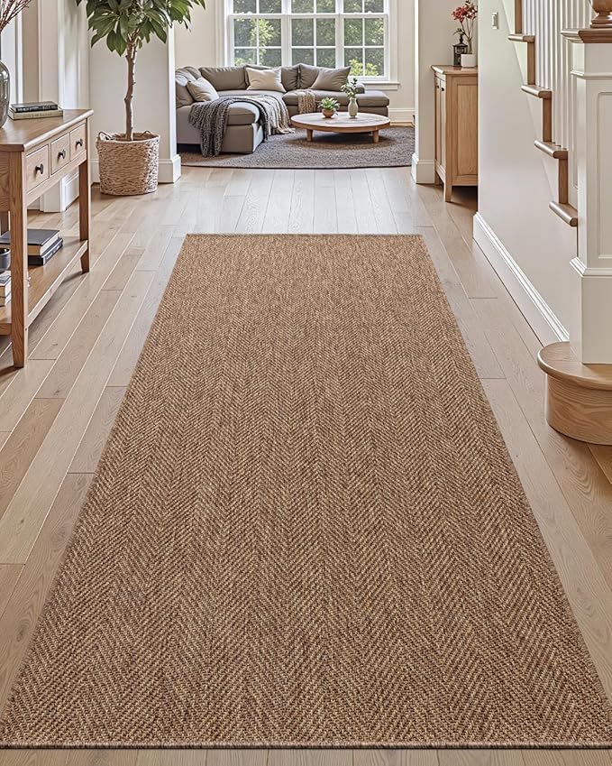 DEXI Hallway Runner Rug 3.3x6.7, Woven Braided Farmhouse Runner Carpet Indoor, Absorbent Thin Long Entryway Runners for Kitchen, Laundry Room, Patio Entrance, Brown