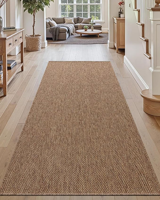DEXI Hallway Runner Rug 3.3x6.7, Woven Braided Farmhouse Runner Carpet Indoor, Absorbent Thin Long Entryway Runners for Kitchen, Laundry Room, Patio Entrance, Brown