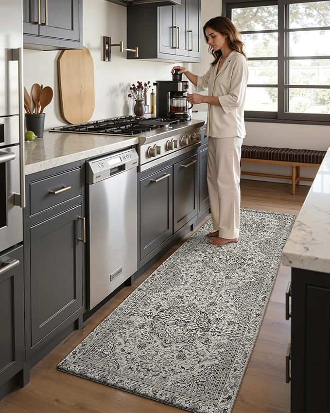 DEXI Kitchen Mats for Floor Cushioned, 23x86 Extra Large Long Runner Rug Non Slip, Waterproof Soft Comfort Standing Padded Anti Fatigue Decorative, Brown Grey